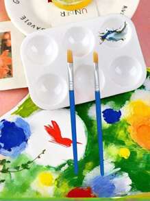 10pcs 6-Hole Palette With 2 Blue Paintbrushes, Acrylic & Watercolor Painting Art Supplies, Compact & Portable, Easy To Clean, Back To School Stationery