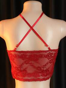 2 Pieces Sexy Lingerie Set With Crossed Straps And Red Bow, Lace Trim And Hollow Design Bra And Open-Crotch High-Waisted Boxer Briefs - Red - View 5