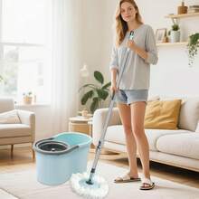 Spin Mop And Bucket, Mop And Bucket With Wringer Set For Home, 360 Spinning Mop Bucket Floor Cleaning Tool With 3 Microfiber Mop Replacement Head Refills,50" Extended Handle For Floor Cleaning Home - 藍色 - 查看 3
