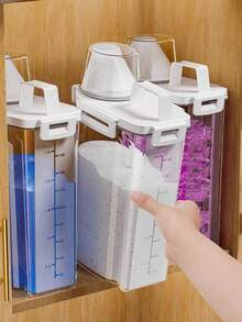 1 件大容量灰色洗衣液分配器带刻度 - 透明密封塑料容器 - 适合家庭和商业使用，一体式功能，液体洗涤剂分配器 - 白色 - 查看 11