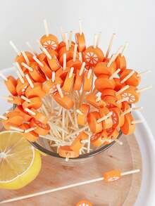 50 st. kreativa och söta engångstandpetare för frukt med orange mönster för KTV, hotelltandpetare för frukt och tårta, provsmakningstandpetare