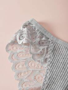 4 Pcs Random Color Women's Plus Size Feather Pattern Lace Splicing Panties Charming Sexy Women's Panties