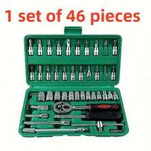 46pcs Multi-Function Automotive Repair Tool Set, Ratchet Wrench Kit Includes Sockets, 1/4" Drive, Chrome Vanadium Steel Extension Bar, For Car Maintenance And Household - Steel Structure