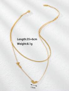 1 件简约休闲双层项链，带心形标签“LOVE”长毛衣链，女士日常服装配饰