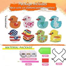 8pcs Diamond Painting Coasters With Holder, Duck Pattern Diamond Art Coasters, Diamond Painting Kits Suitable For Adults And Beginners, Diamond Art Craft Supplies, Exquisite Gift For Friends - Multicolor - View 3