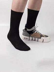 6 pares de calcetines medianos negros para jóvenes y adolescentes, calcetines largos de estilo universitario casual por encima del tobillo - Multicolor - Ver 5