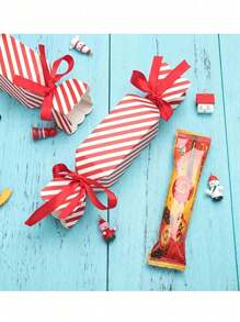 1/10/30/50/100 Pcs Christmas Candy Boxes With Ribbons, Red & White Striped Paper Gift Boxes For Candy, Chocolates, Party Favors, Xmas, Weddings & Party Decor, Christmas Room Decor Home Decor Christmas Decor Home Mystery Box Misteriosa Blind Box Halloween Candy Box Trick Or Treat Christmas Decorations