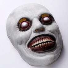 1 Stück Halloween Maske aus natürlichem Latex, wiederverwendbar, mit weißen Augen und lächelndem Ausdruck, skurrile Latex-Maske, unheimliche Maske, Party Rollenspiel Kostümzubehör, Feiertagsparty Verkleidung Requisiten