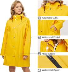 UNIQUEBELLA Rain Jackets For Women Waterproof, Raincoat Long Hooded Rain Coats Outdoor Windbreaker Trench Coat - 升級黃色 - 查看 4