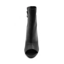 FRAN WILLOR Women's Four Seasons Open Toe High Heels Ankle Boots PU Leather Open Toe Sandals Boots Shoes (With Back Zipper) - màu đen - Xem 8