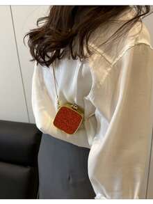 时尚复古方形亮片迷你链条斜挎包，气质优雅