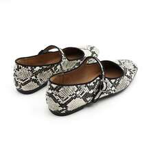 Mary Jane Flat Shoes Round Toe Ballet Flats For Women Dressy Fabric Business Flats Comfortable Classic Strap Flats For Office JUJU-1 - SNAKE - 查看 7
