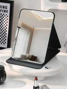 1 件简约浴室化妆镜，便携式桌面梳妆镜，适用于办公桌、家用、可调节独立式化妆镜，适用于卧室、宿舍、家居装饰、浴室配件 - 黑色 - 查看 4