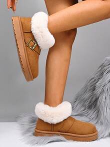 Botas gruesas cómodas y de moda con hebilla para mujeres, nuevas botas de nieve interiores y exteriores con forro grueso y cálido para el invierno