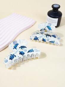 1/2 件简约花卉和动物印花闪亮方形发夹，发夹，优雅大号方形发夹配饰发饰优雅爪夹，学校用品，大学