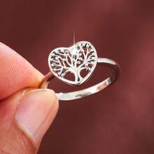 1 pieza Anillo de mujer con diseño de árbol de Navidad en forma de corazón elegante, regalo navideño - Multicolor - Ver 8
