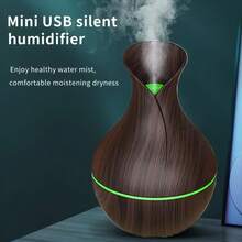 Acoustic Technology Vase Humidifier With 7-Color LED Night Light - Wood Grain And Starry Sky Roof Design, Silent Operation, Automatic Shutdown, USB Power Suitable For Home, Office, Bedroom Decoration, Made Of Plastic Material,Halloween Gifts - 淺色 - 查看 6
