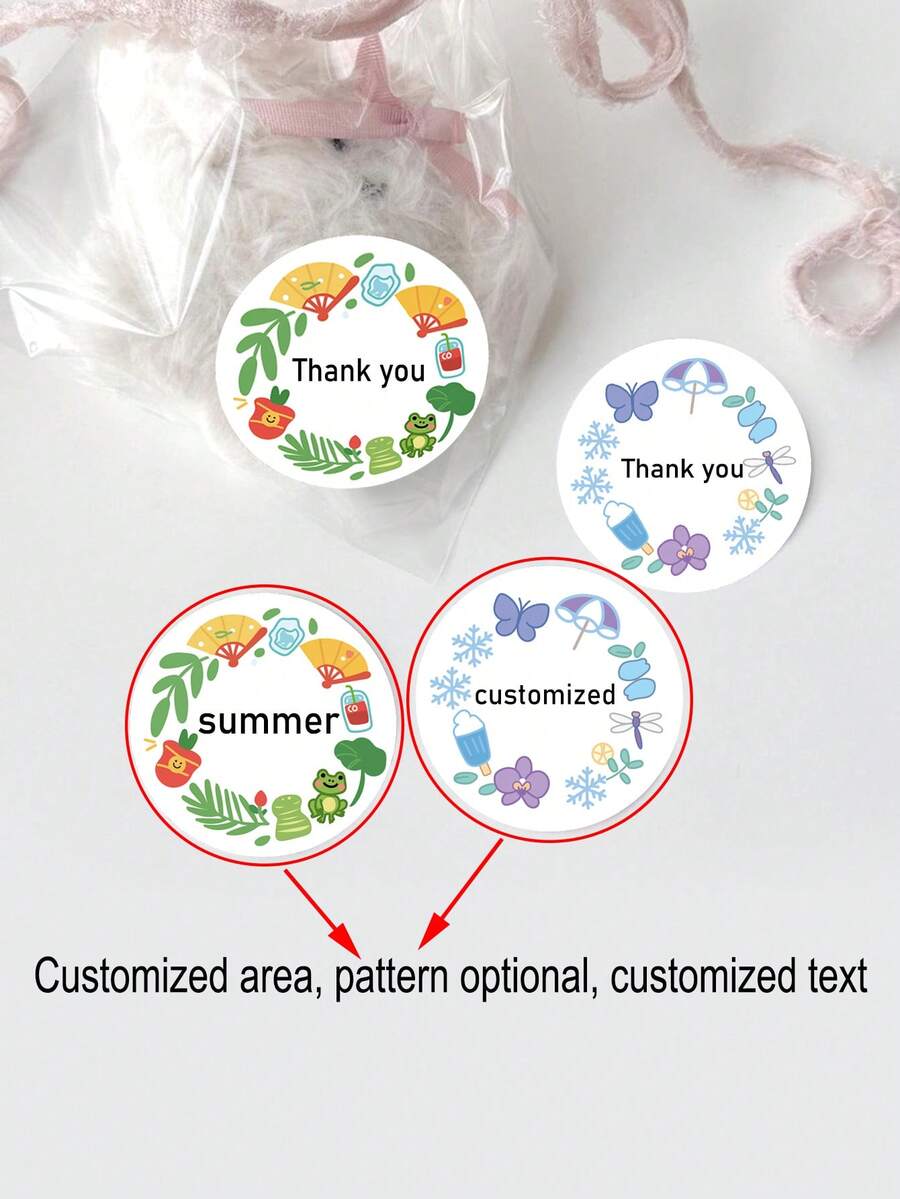 24/48/96/192/480/720张/套圆形创意定制贴纸，可爱青蛙、荷叶、蝴蝶图案，个性化贴纸可定制文字，派对装饰，礼品包装，适合送给朋友