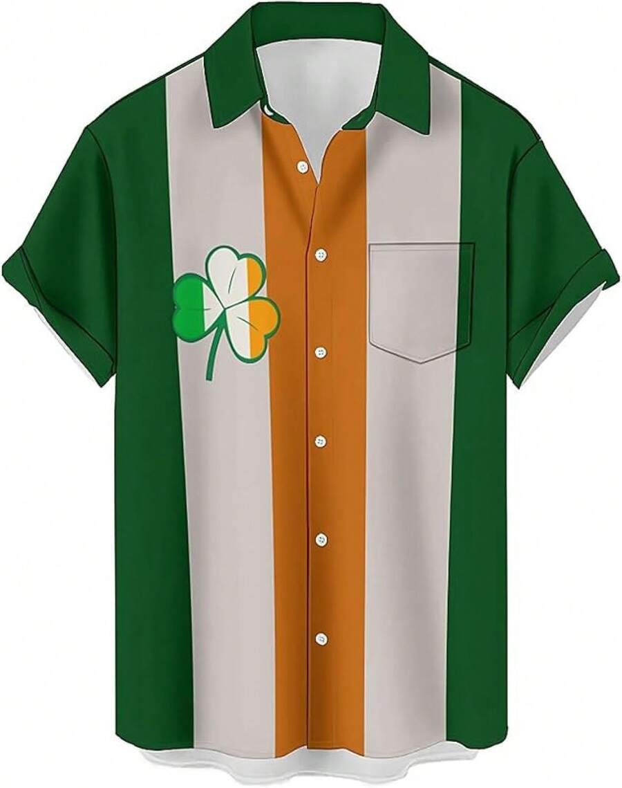 Hawaiian Bowling Shirts For Men Short Sleeve Printed Regular Fit Summer Beach Casual Button Down Aloha Shirtshalloween - Cỏ ba lá Ireland Thánh Patrick - Xem 1