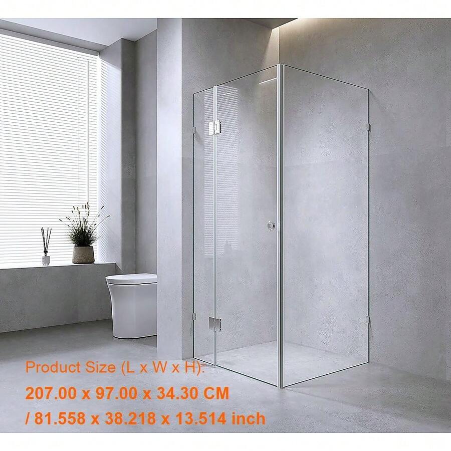 100x90cm-corner-frameless-shower-screen-with-stylish-black-brackets-and