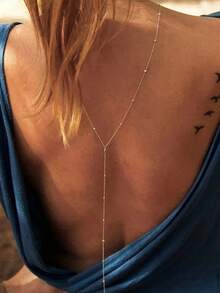 1 件简约珍珠链性感长 Y 形项链，适合女士，时尚经典夏季海滩度假珠宝，适合礼服和音乐节派对（手工链条切割成合适的长度，珠子数量可调） - 金色 - 查看 3