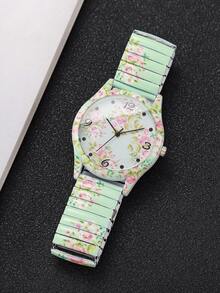 3pcs/Set Women's Floral Print Elastic Band Classic Numeric Dial Quartz Watch, Fashion & Leisure Stylish Watch (Excluding Watch Box) - Multicolor - View 11