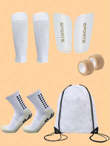 5-Piece Soccer Sports Gear Set With Silicone Grip Football Socks, Shin Guards, Protective Gear, Drawstring Backpack And Sports Tapes - Polyester And Elastane Knitted Tube Socks Solid Color Hand And Machine Washable - Multicolor - View 8