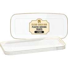 4 Pack Clear Plastic Serving Trays - 10 By 5. 5 In Heavy Duty Rectangular Platters For Party,  Food,  And Desserts