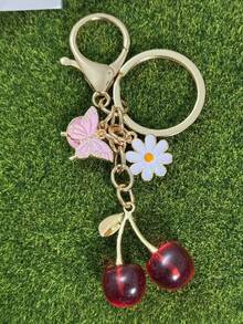 1个男女通用锌合金樱花蝴蝶钥匙扣，可爱动物吊坠，送给学生和朋友的绝佳礼物，可爱挂件，汽车配件，包包挂件，校园动物，可爱哥特风，Y2K风格