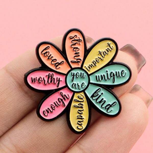 1PC Inspirational Quote Enamel Pin Motivational Flower Brooch Pines Lapel Pins Reminder Badge Clothes Accessories Jewelry Gift