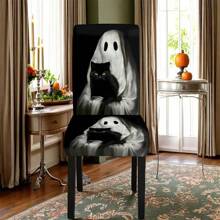 1/4/5/6/7/36pcs Halloween Theme, GhostPrinted Chair Covers / Chair Cover Set, Suitable For Indoor Home Restaurant, Hotel Modern Daily Decoration,Party Decoration,Wedding Decoration,Dining Room Decoration,Kitchen Decoration,Tablecloth Suitable For Square Tables, Elastic Chair Covers Can Be Washed