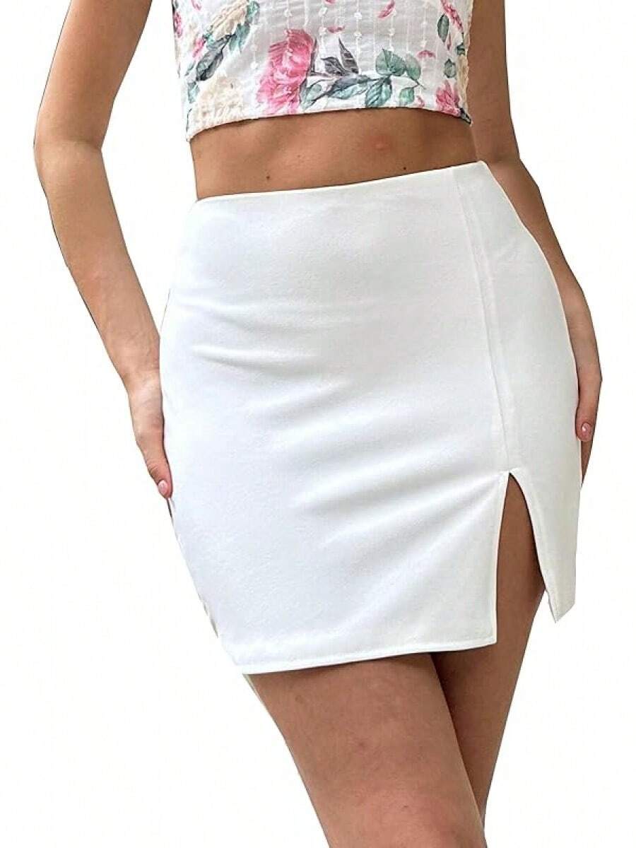 Women's High Waist Split Hem Bodycon Pencil Skirts, Styles - 白色 - 查看 1