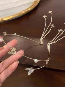 1 pezzo Cerchietto da sposa con farfalla, cerchietto con nappine e cristalli, accessorio per capelli con orecchini finti e catena per capelli, accessori per capelli per donne e ragazze