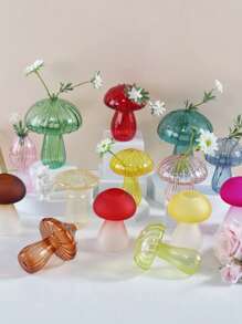 1 Dopamine-Colored Mushroom Glass Vase, Suitable For Green Plant Flower Arrangement, Home Decoration Vase, Wedding Flower Arrangement Vase, Table Decoration