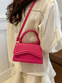 别致休闲手提包，复古时尚腋下包，纯色单肩托特包，通勤包，2024秋季新品 - 玫紅色 - 查看 4