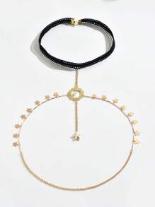 1 pieza Accesorio sexy para la pierna de la mujer, cadena de borlas de encaje, cadena de muslo de moda de lujo con elástico, joyería para el Body en la playa con forma de estrella de mar y rhinestones con borlas