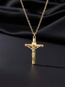 Jesus Cross Necklace For Men Vintage 18K Gold Plated Stainless Steel Necklaces Vintage Goth European & American Fashion Men's Jewelry Accessory Daily Party Wear Birthday Christmas Gifts