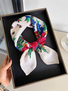 1 件优雅高端花卉印花 27.5 英寸方形围巾，波西米亚风格头巾，时尚百搭头带颈带围巾，防晒，日常穿着的造型配饰