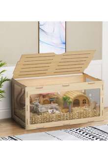 Small Animal Cage Made Of MDF With Acrylic Window – 80*41*40cm Transparent Hamster Cage For Dwarf Hamsters, Gerbils And Small Rodents – Ventilated & Easy To Assemble, Indoor Use - Redwood - View 2