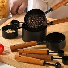 Stainless Steel Measuring Spoon Set, Multi-Functional Kitchen Tool, Stainless Steel Measuring Cup With Acacia Wood Handle, Measuring Spoon Set Is A Baking Tool Suitable For Dry Goods And Liquids, DIY Seasoning Spoon, Perfect Gift For Baking Friends