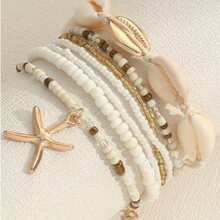 7pcs/Set Bohemian Style Rice Pearl Shell Starfish Element Women Anklets Summer Beach Resort Outdoor Party Accessories - 7pcs-6077901HB - View 1