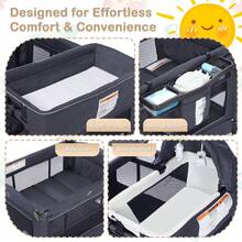 Kinder King 4 In 1 Foldable Pack And Play With Bassinet & Changing Table, Portable Playard For Babies And Toddlers, Convertible Newborn Crib Baby Bed With Canopy, Storage Bag, Dark Gray - 深灰色 - 查看 7