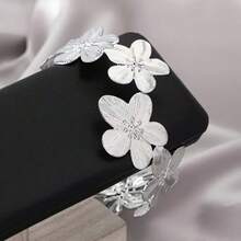 1 件可调节几何金属串珠手链时尚花瓣设计，适合女性日常佩戴 - 銀色 - 查看 2