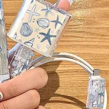 Set de 4 piezas Funda protectora compatible con cargador Apple 18-20W con elementos de océano azul como estrella de mar, coral y caballito de mar - transparente - Ver 4
