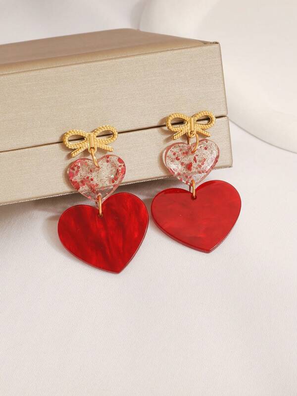 1 Pair Fashionable And Elegant Creative Simple Bow-Knot & Heart Shaped Stud Earrings