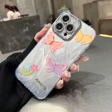 Funda para teléfono 1 pieza La funda para teléfono con láser IMD con cambio gradual de hilo de nuevo color es adecuada para 16/15/14/13/12/11 Serie completa 13/14 Pro/15 Plus/16 Pro, con película de lente, teléfono híbrido clásico a prueba de golpes - Blanco - Ver 2