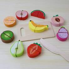 木制蔬菜水果切切玩具套装，儿童厨房烹饪玩具，食物切切玩具套装，适合生日、返校、圣诞节和新年礼物 - 彩色 - 查看 13