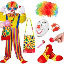 8 件套成人小丑服装套装小丑服、假发、鼻子、面具、小丑包、鞋子、马戏团道具嘉年华角色扮演服装配饰马戏团派对角色扮演适合搞笑可爱小丑 - 彩色 - 查看 12