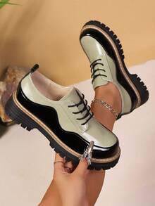 女士便捷乐福鞋，新款时尚拼色一脚蹬平底鞋，增高 - 黑色 - 查看 6