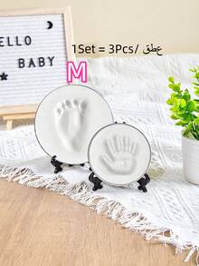 (S套装=1包印泥（25g）+1个支架+1个S号圆形模具) / (M套装=1包印泥（45g）+1个支架+1个M号圆形模具) / 套装=（S套装+M套装）/ 宝宝百日/1岁生日礼物，新生儿成长纪念，宝宝手印脚印粘土造型套装（不含丝带），S模具直径9cm，M模具直径12cm（模具形状随机） - 彩色 - 查看 12